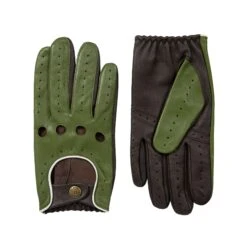 Men’s Touchscreen Three-Colour Leather Driving Gloves -Dents mens leather touchscreen three colour gloves green brown white both gloves