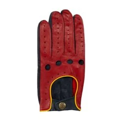 Men’s Touchscreen Three-Colour Leather Driving Gloves -Dents mens leather touchscreen three colour gloves red navy yellow back