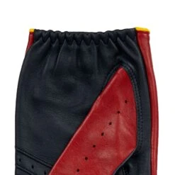 Men’s Touchscreen Three-Colour Leather Driving Gloves -Dents mens leather touchscreen three colour gloves red navy yellow cuff