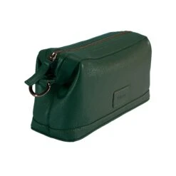 Pebble Grain Leather Wash Bag -Dents mens leather wash bag bottle green