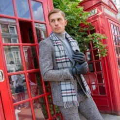 Heritage Bold Check Cashmere Scarf With Tassels 19 Heritage Bold Check Cashmere Scarf With Tassels -Dents unisex cashmere scarf in silver