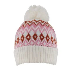 Women’s Jacquard Fair Isle Knitted Bobble Hat -Dents womens fair isle knitted bobble hat raspberry