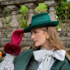 Women's Touchscreen Velour-Lined Faux Suede Gloves With Faux Fur Cuffs -Dents womens faux suede gloves in berry 2