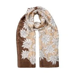 Women’s Floral Print Silk-Like Lightweight Scarf With Border -Dents womens floral lightweight scarf beige chocolate