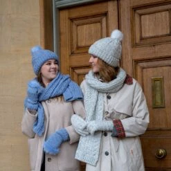 Women’s Cable Knit Scarf With Marl Yarn -Dents womens knitted gloves scarf hat blue white bcd3ad4c 8848 454e bbb4 952113b89587