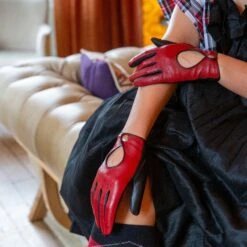 Women’s Touchscreen Leather Driving Gloves 27 Women’s Touchscreen Leather Driving Gloves -Dents womens leather driving gloves red black 2