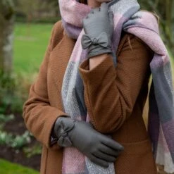 Women’s Touchscreen Wool-Lined Leather Gloves With Bow 21 Women’s Touchscreen Wool-Lined Leather Gloves With Bow -Dents womens leather gloves with bow charcoal 2