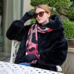 Women’s Colourful Leopard Print Scarf With Tassels -Dents womens leopard print scarf berry black