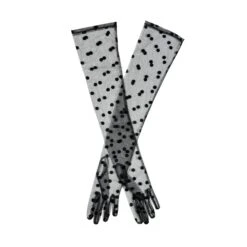 Women’s Long Opera Spotty Tulle Gloves -Dents womens long opera spotty tulle gloves black