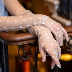 Women’s Long Opera Spotty Tulle Gloves -Dents womens long opera spotty tulle gloves ivory 2