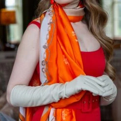 Women’s Nautical Print Silk-Like Lightweight Scarf With Border -Dents womens nautical scarf orange long leather gloves ivory 2