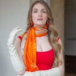 Women’s Nautical Print Silk-Like Lightweight Scarf With Border -Dents womens nautical scarf orange long leather gloves ivory