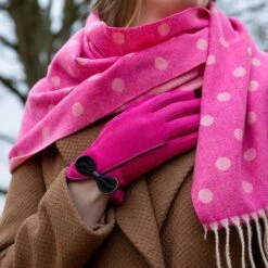 Women’s Reversible Polka Dot Scarf With Tassels 9 Women’s Reversible Polka Dot Scarf With Tassels -Dents womens polka dot pink scarf