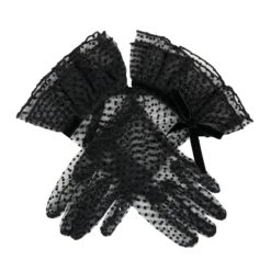 Women’s Spotty Tulle Gloves With Double Cuff And Bow