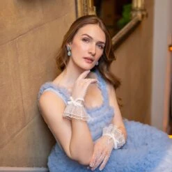 Women’s Spotty Tulle Gloves With Double Cuff And Bow -Dents womens spotty tulle gloves double cuff ivory