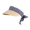 Women’s Straw Sun Visor With Gingham Ribbon Band And Tie -Dents womens straw sun visor ribbon and tie NATURAL NAVY