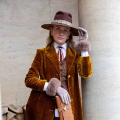 Women's Touchscreen Velour-Lined Faux Suede Gloves With Faux Fur Cuffs -Dents womens touchscreen faux suede gloves camel