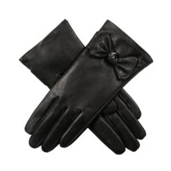 Women’s Touchscreen Wool-Lined Leather Gloves With Bow 25 Women’s Touchscreen Wool-Lined Leather Gloves With Bow -Dents womens touchscreen leather gloves with a bow black