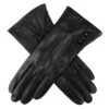 Women's Touchscreen Three-Point Silk-Lined Leather Gloves With Buttons -Dents womens touchscreen leather gloves with buttons black