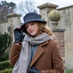 Women’s Herringbone Scarf With Tassels -Dents womens waxed cotton bucket hat navy aaa538f7 53ec 4ea1 a75e 6ff5555828d7