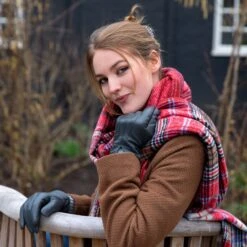 Women’s Three-Point Wool Blend-Lined Leather Gloves With Knitted Cuffs -Dents womens wool blend lined leather gloves charcoal